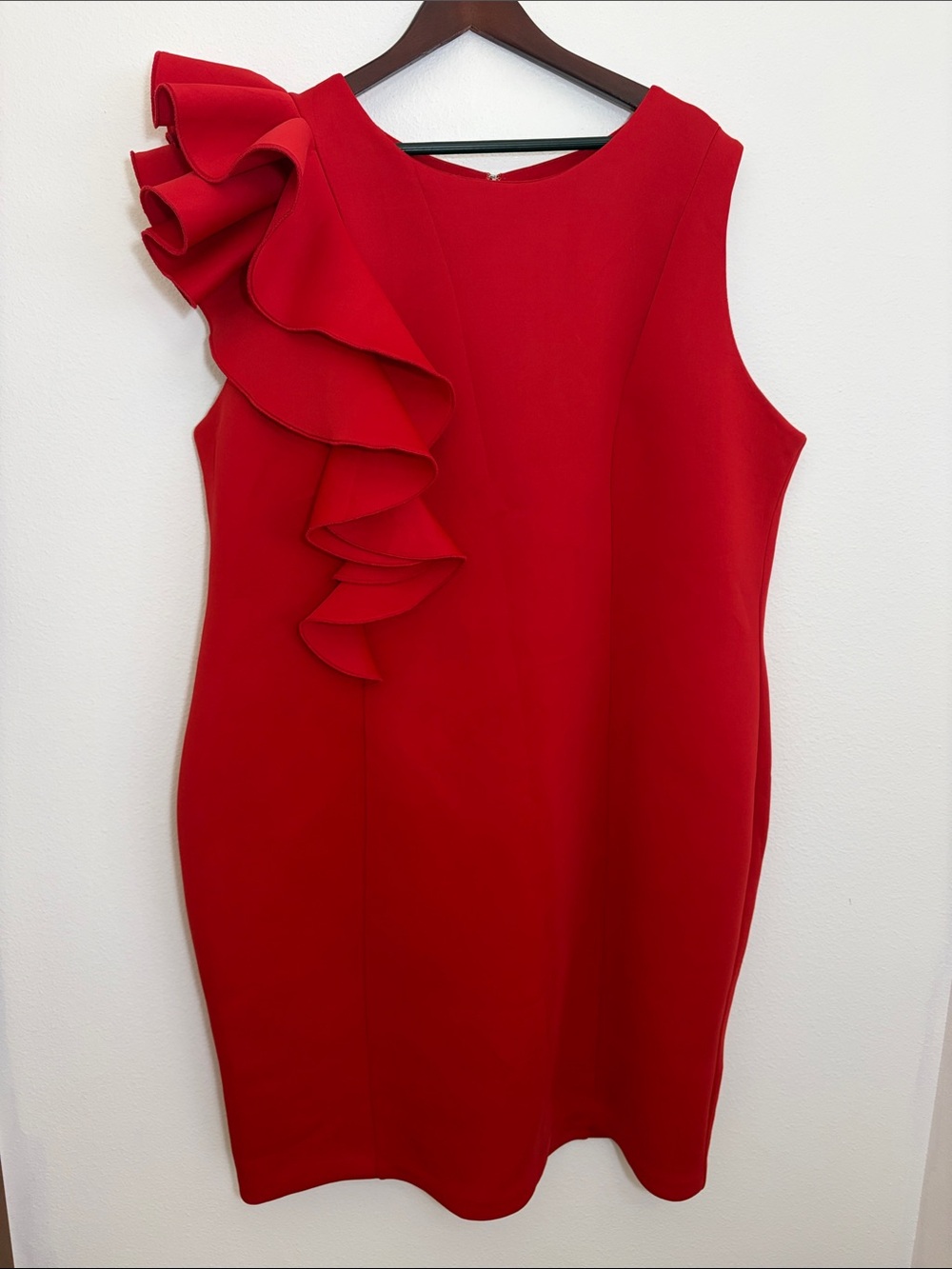 Eloquii Sleeveless Red Ruffle Evening Cocktail Plus Size Dress